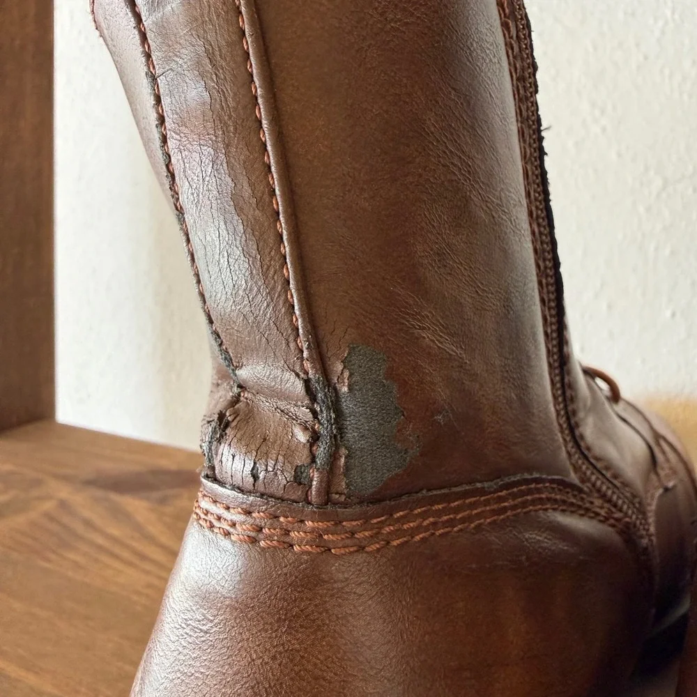 Frye & Co Kane Mens 11M Brown Combat Boots Cap Toe Lace Up Side Zip